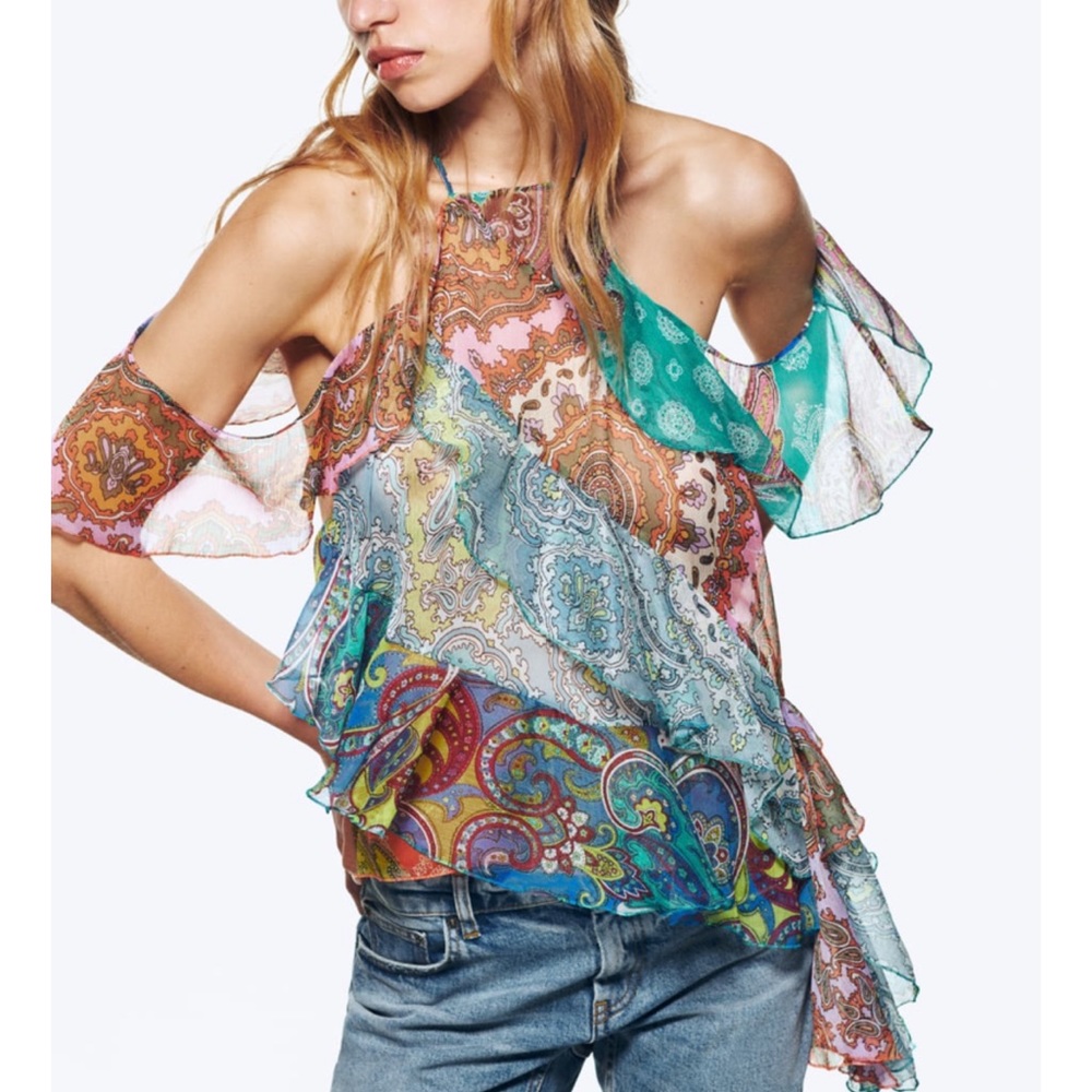 ZARA Ruffled Patchwork Top Limited Edition NWT - Picture 5 of 5